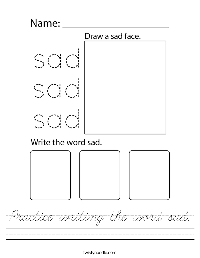 Practice writing the word sad. Worksheet