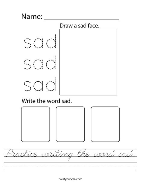 Practice writing the word sad. Worksheet