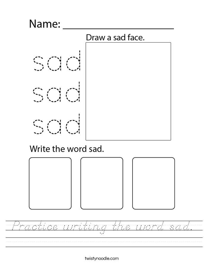 Practice writing the word sad. Worksheet