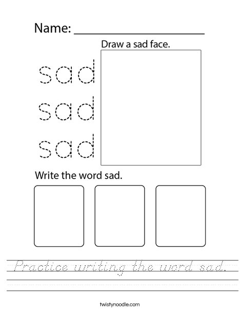 Practice writing the word sad. Worksheet