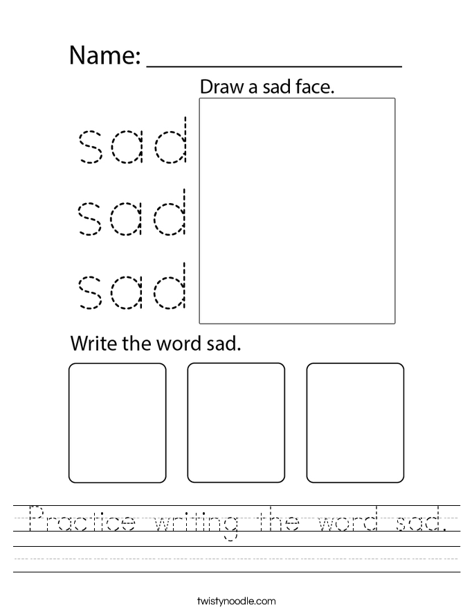 Practice writing the word sad. Worksheet