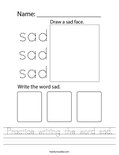 Practice writing the word sad. Worksheet