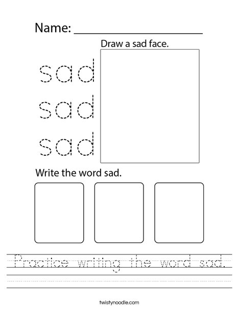 Practice writing the word sad. Worksheet