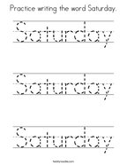 Practice writing the word Saturday Coloring Page