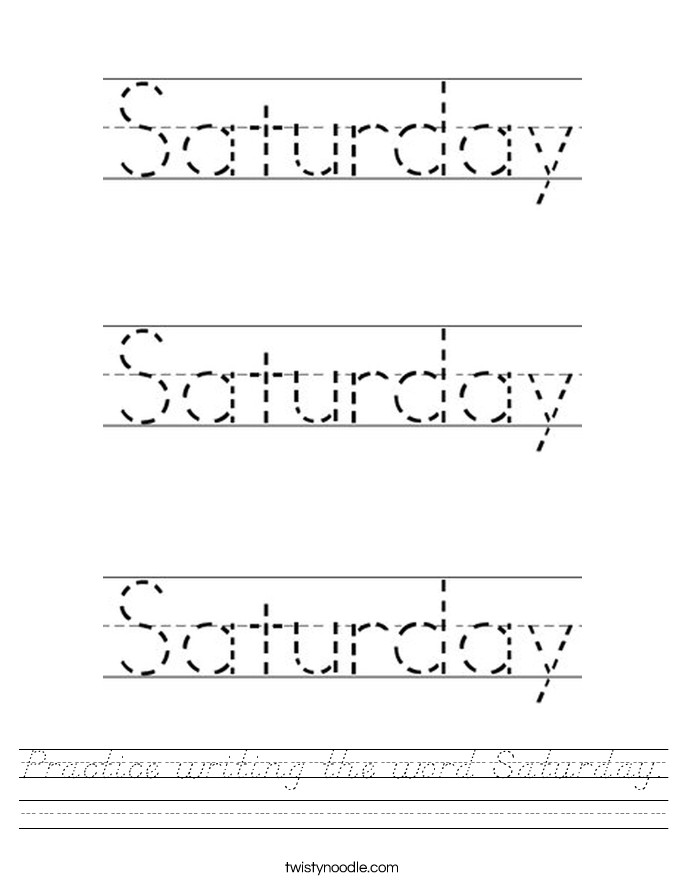 Practice writing the word Saturday. Worksheet