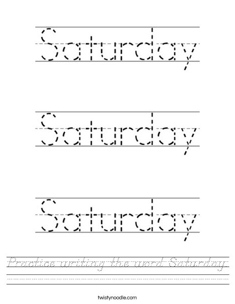 Practice writing the word Saturday. Worksheet