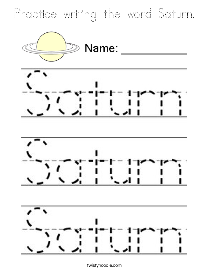 Practice writing the word Saturn. Coloring Page