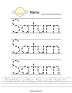 Practice writing the word Saturn Handwriting Sheet