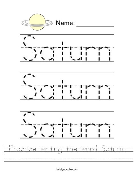 Practice writing the word Saturn. Worksheet