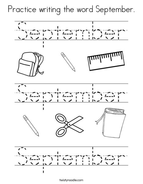 Practice writing the word September. Coloring Page