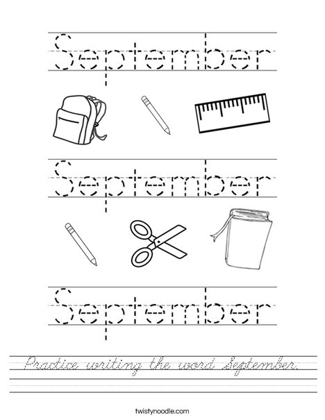 Practice writing the word September. Worksheet