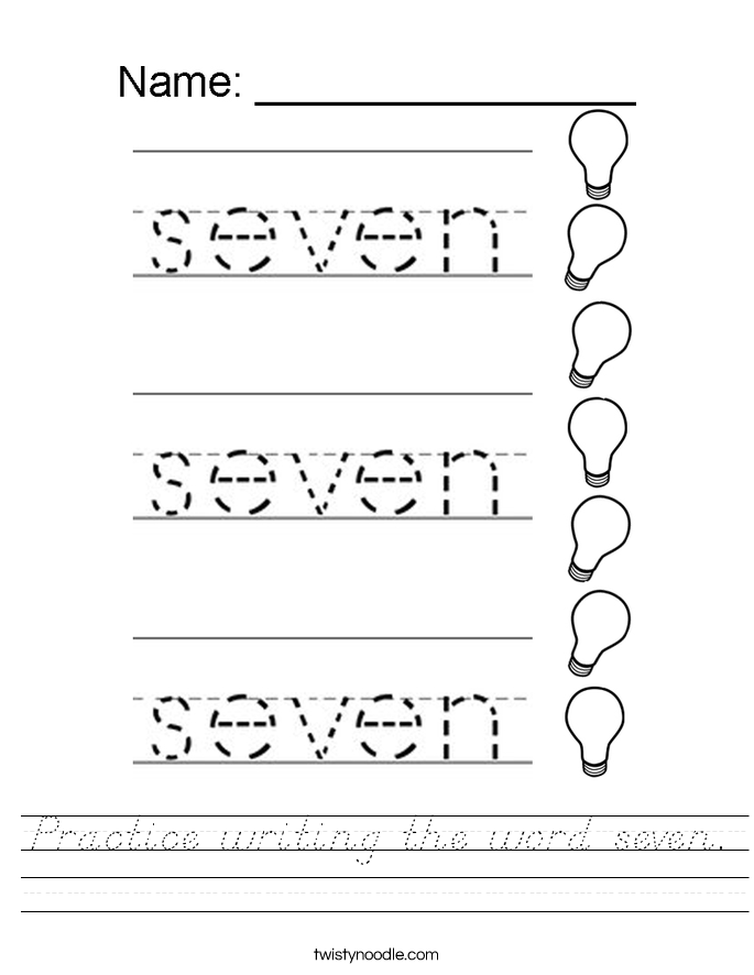 Practice writing the word seven. Worksheet