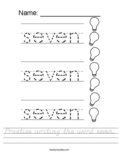 Practice writing the word seven. Worksheet