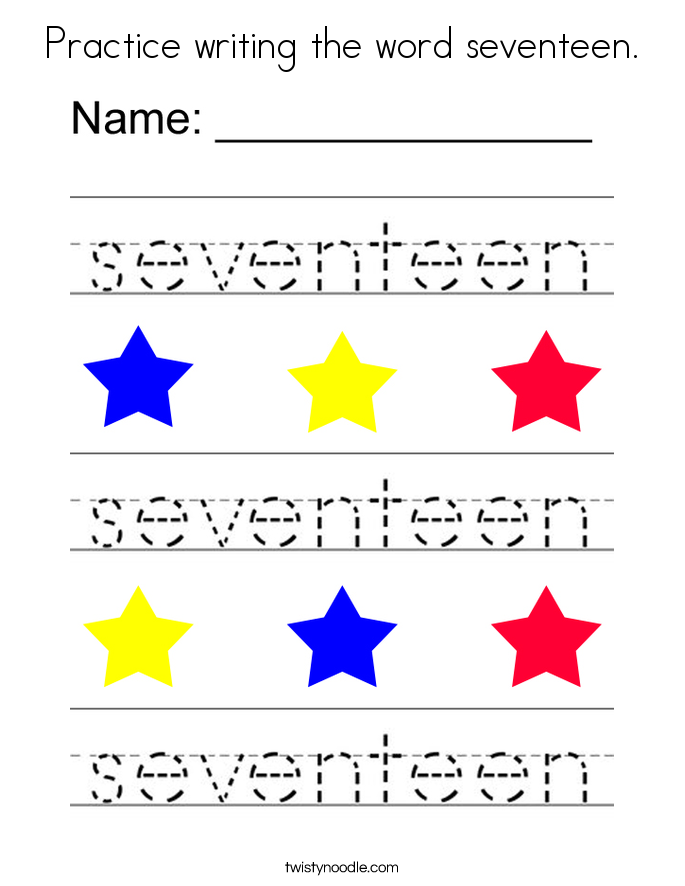 Practice writing the word seventeen. Coloring Page