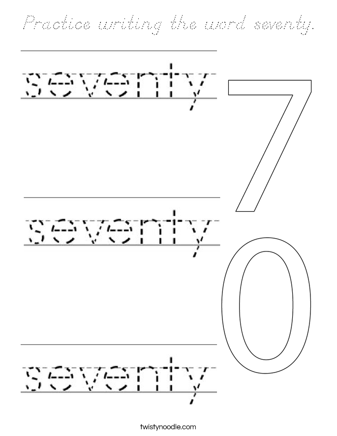 Practice writing the word seventy. Coloring Page
