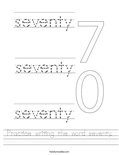 Practice writing the word seventy. Worksheet