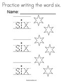 Practice writing the word six Coloring Page