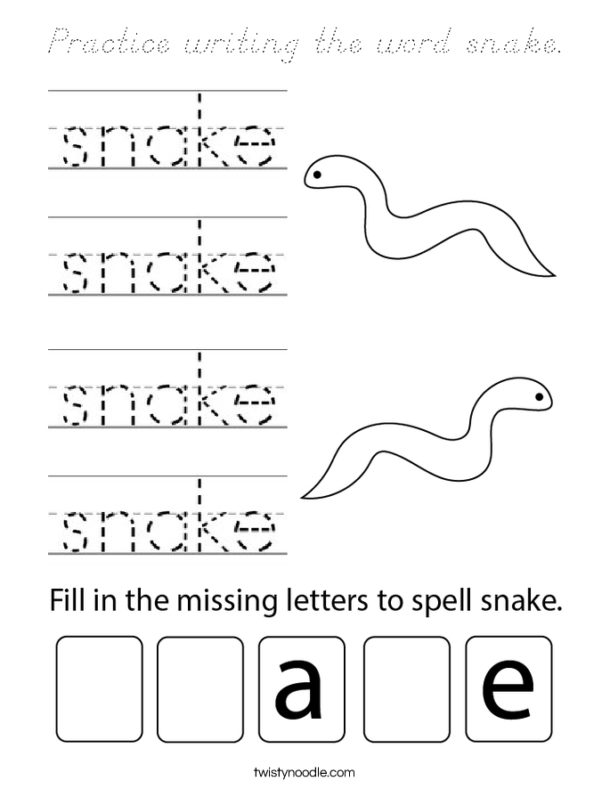 Practice writing the word snake. Coloring Page