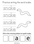 Practice writing the word snake. Coloring Page