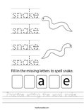Practice writing the word snake. Worksheet