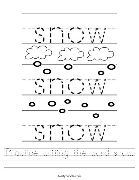 Practice writing the word snow. Worksheet