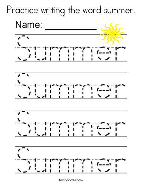 Practice writing the word summer Coloring Page - Twisty Noodle Practice writing the word summer Coloring Page - Twisty Noodle