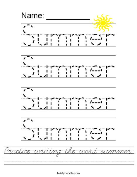 Practice writing the word summer. Worksheet