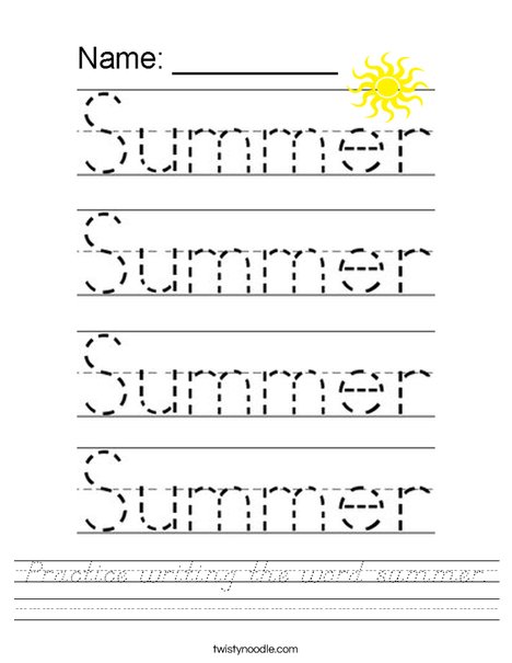 Practice writing the word summer. Worksheet
