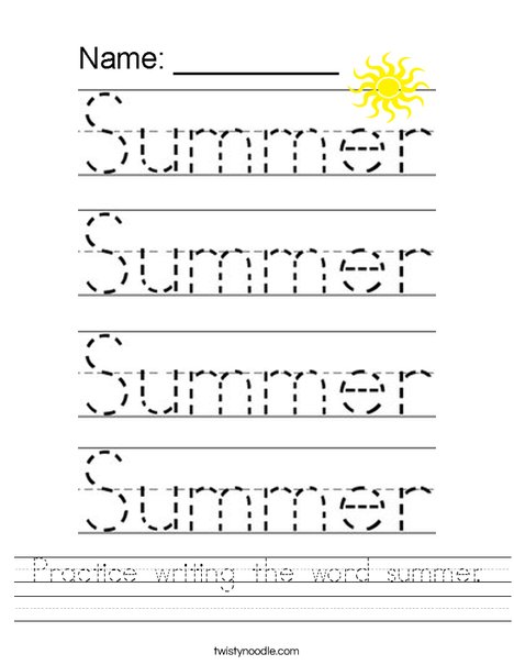 Practice writing the word summer. Worksheet