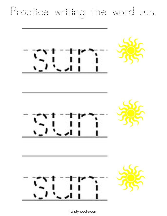 Practice writing the word sun. Coloring Page