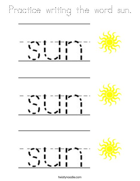 Practice writing the word sun. Coloring Page