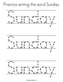 Practice writing the word Sunday Coloring Page