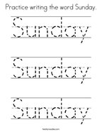 Practice writing the word Sunday Coloring Page