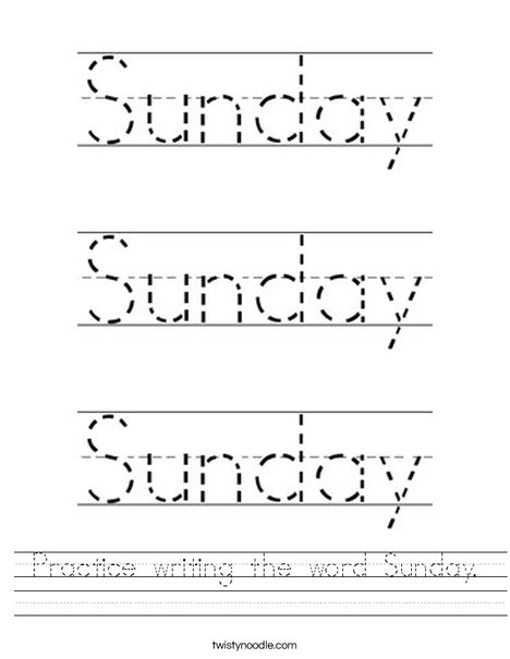 Practice writing the word Sunday. Worksheet