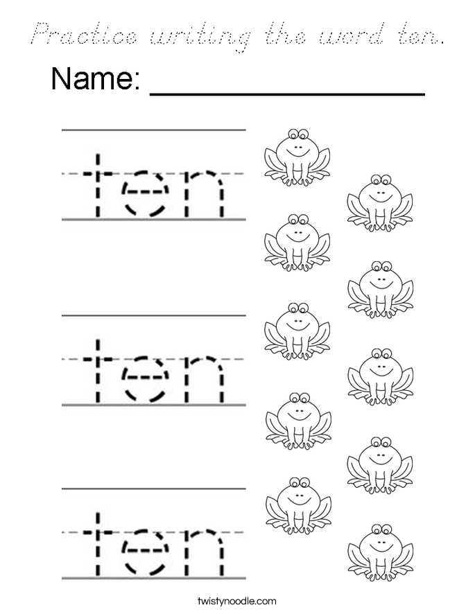Practice writing the word ten. Coloring Page