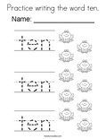 Practice writing the word ten. Coloring Page
