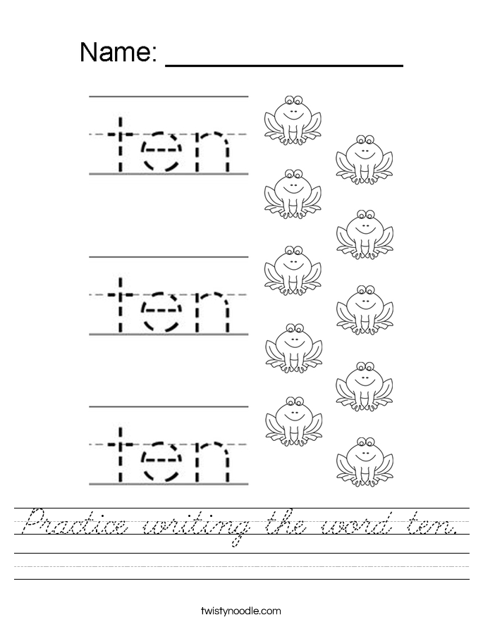 Practice writing the word ten. Worksheet