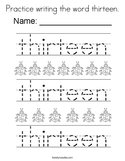 Practice writing the word thirteen Coloring Page