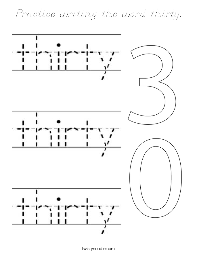 Practice writing the word thirty. Coloring Page