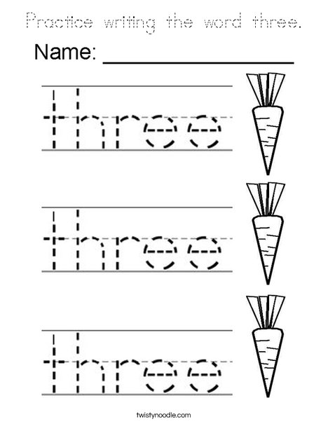 Practice writing the word three. Coloring Page