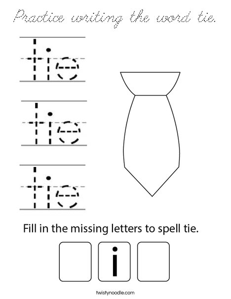 Practice writing the word tie. Coloring Page