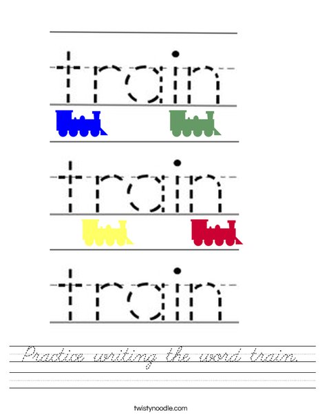 Practice writing the word train. Worksheet