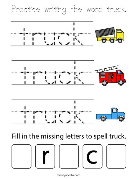 Practice writing the word truck. Coloring Page