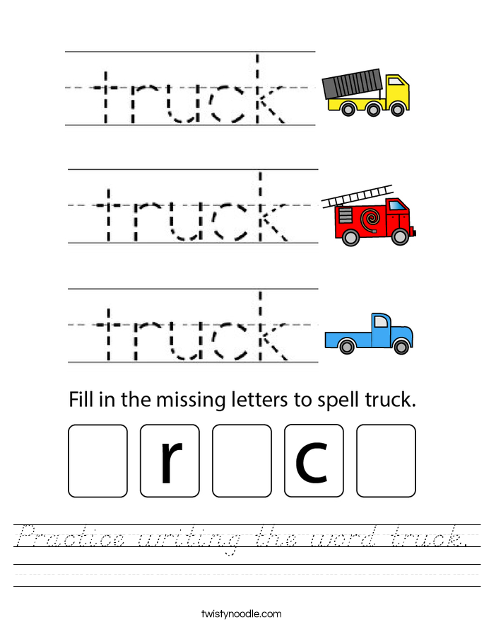 Practice writing the word truck. Worksheet
