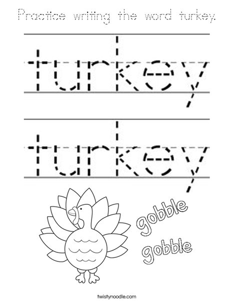 Practice writing the word turkey. Coloring Page