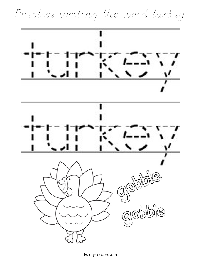 Practice writing the word turkey. Coloring Page