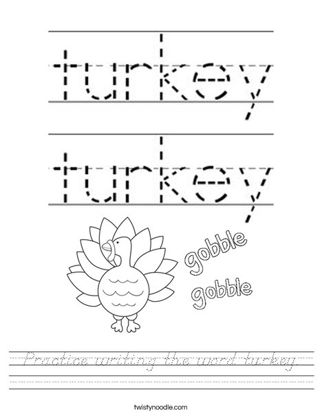 Practice writing the word turkey. Worksheet