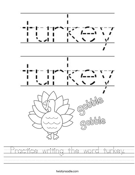 Practice writing the word turkey. Worksheet