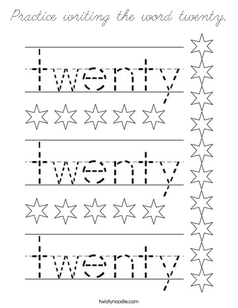 Practice writing the word twenty. Coloring Page