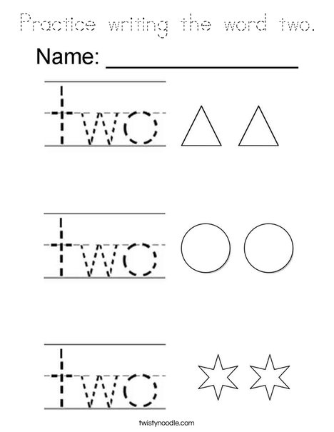 Practice writing the word two. Coloring Page